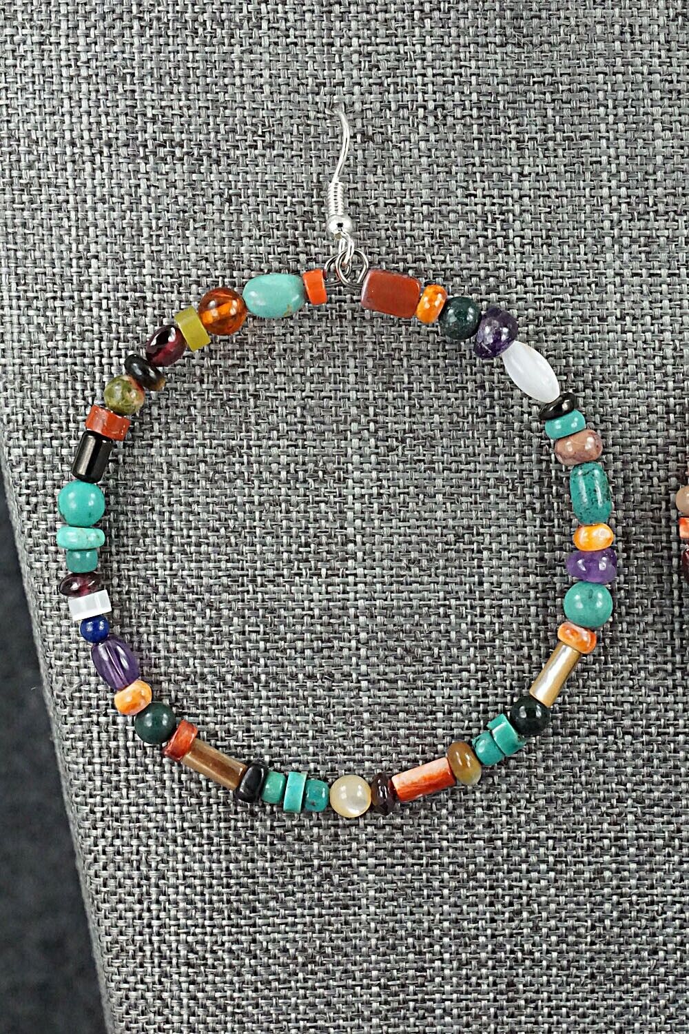 Multi Stone & Sterling Silver Hoop Earrings - Helen Tsosie