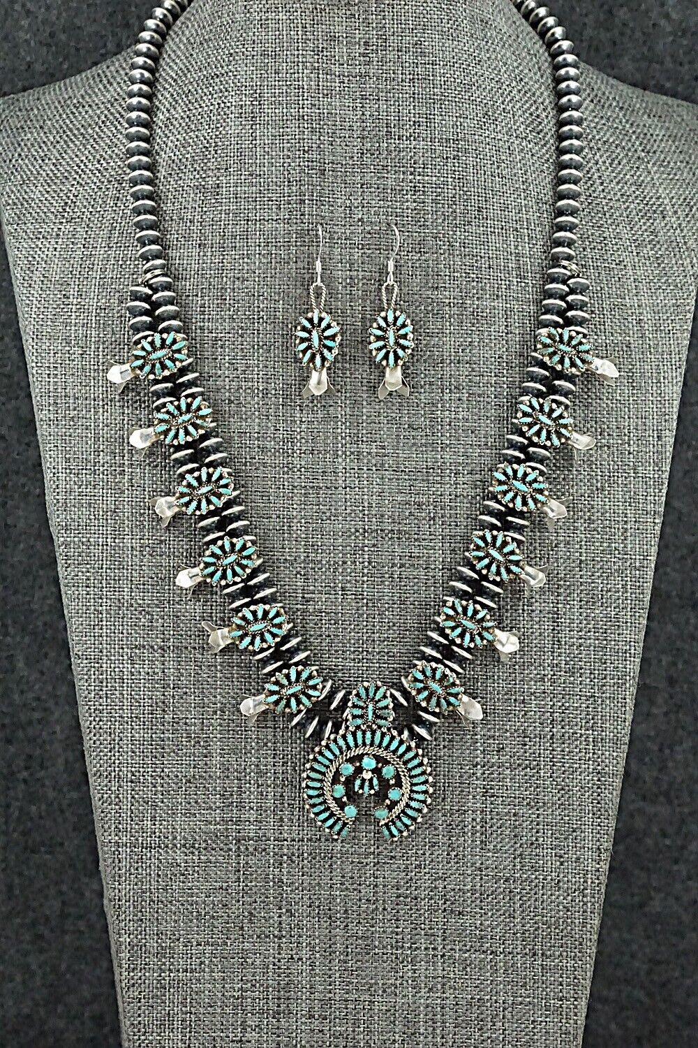 Turquoise & Sterling Silver Mini Squash Blossom Set - Lorena Peina