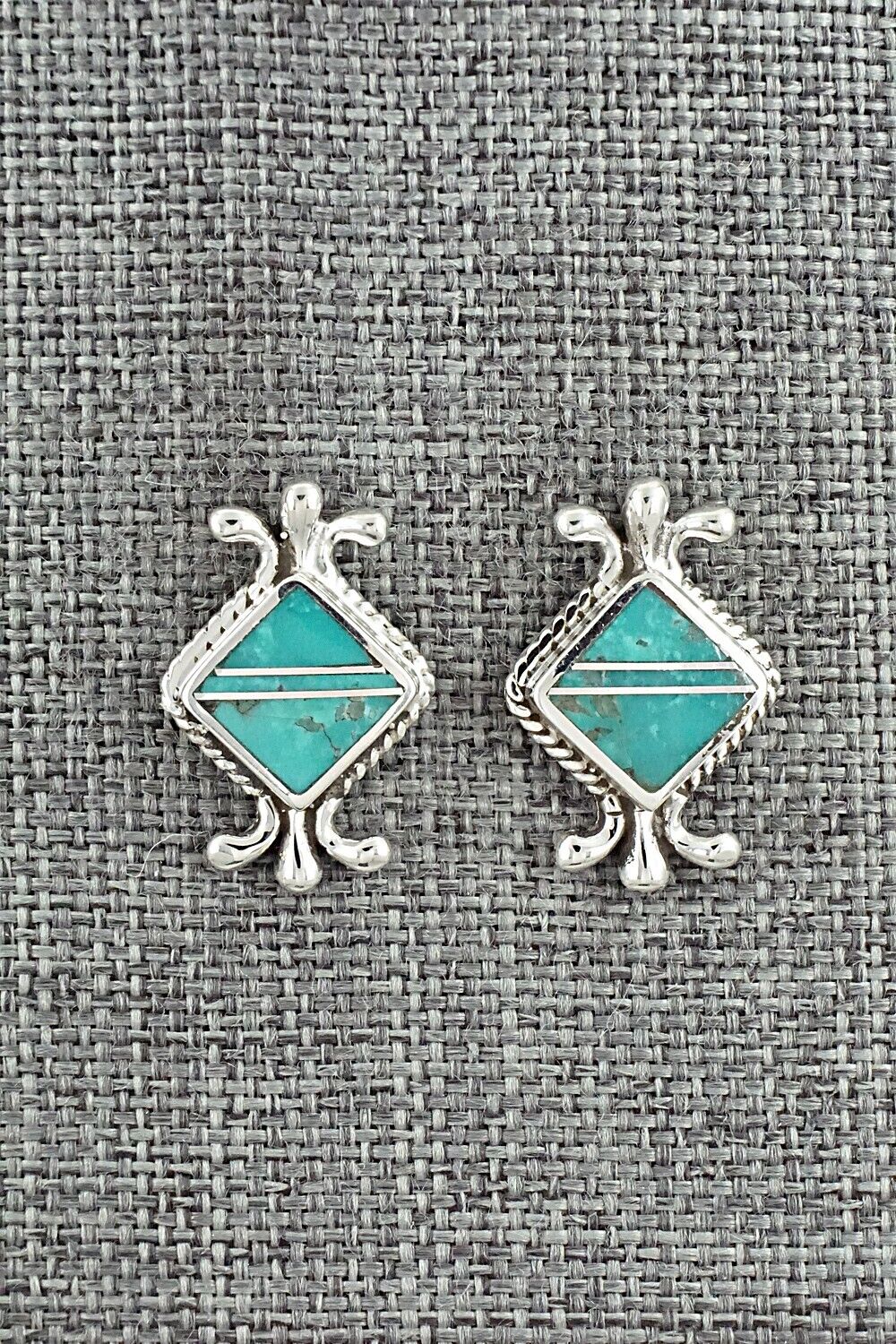 Turquoise & Sterling Silver Inlay Earrings - James Manygoats