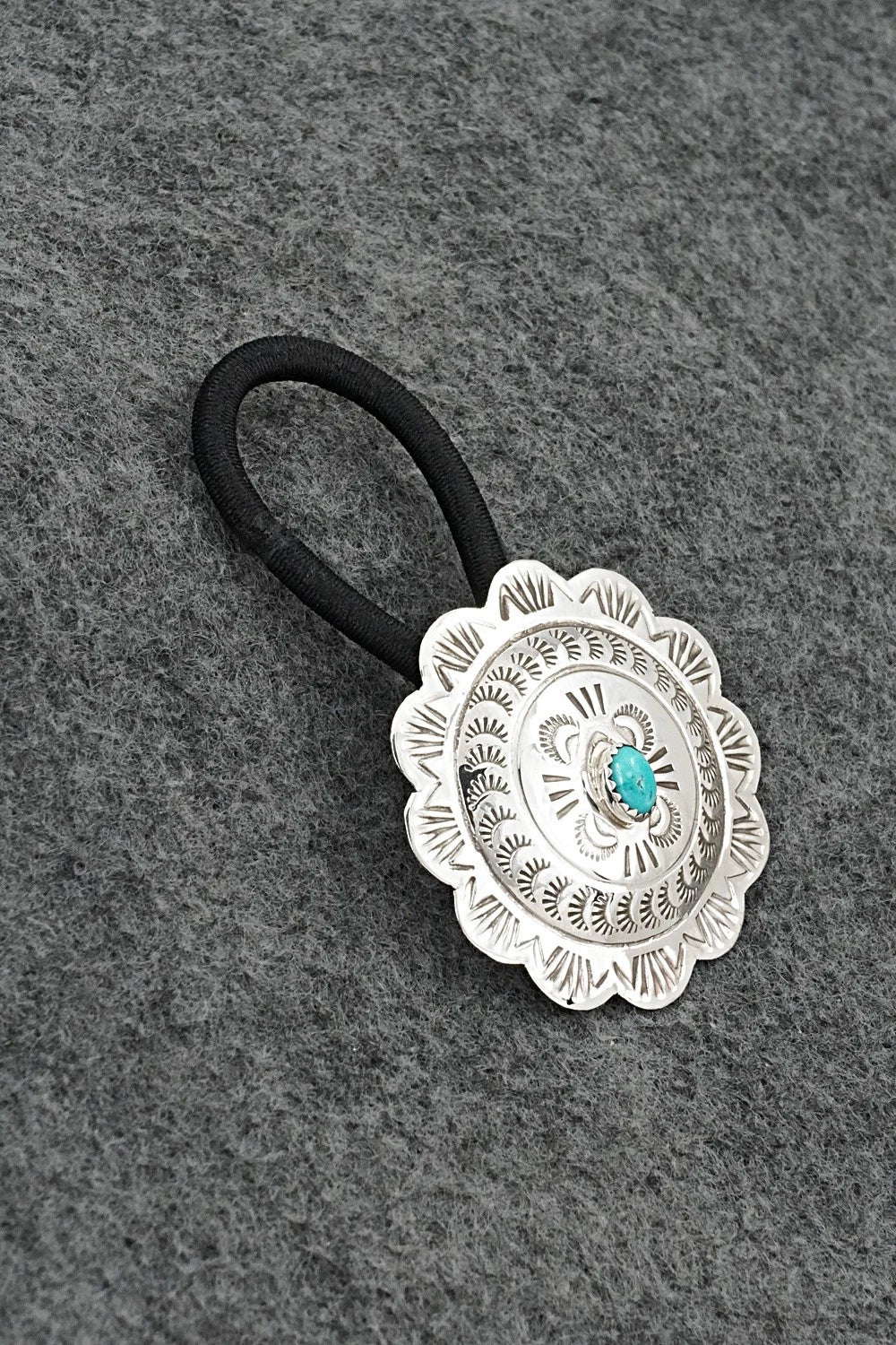 Turquoise & Sterling Silver Hair Tie - Bertha Begay