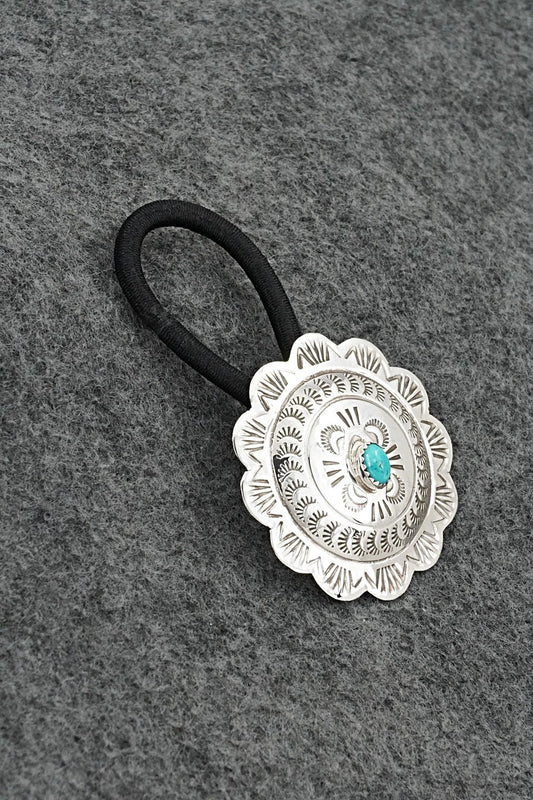 Turquoise & Sterling Silver Hair Tie - Bertha Begay