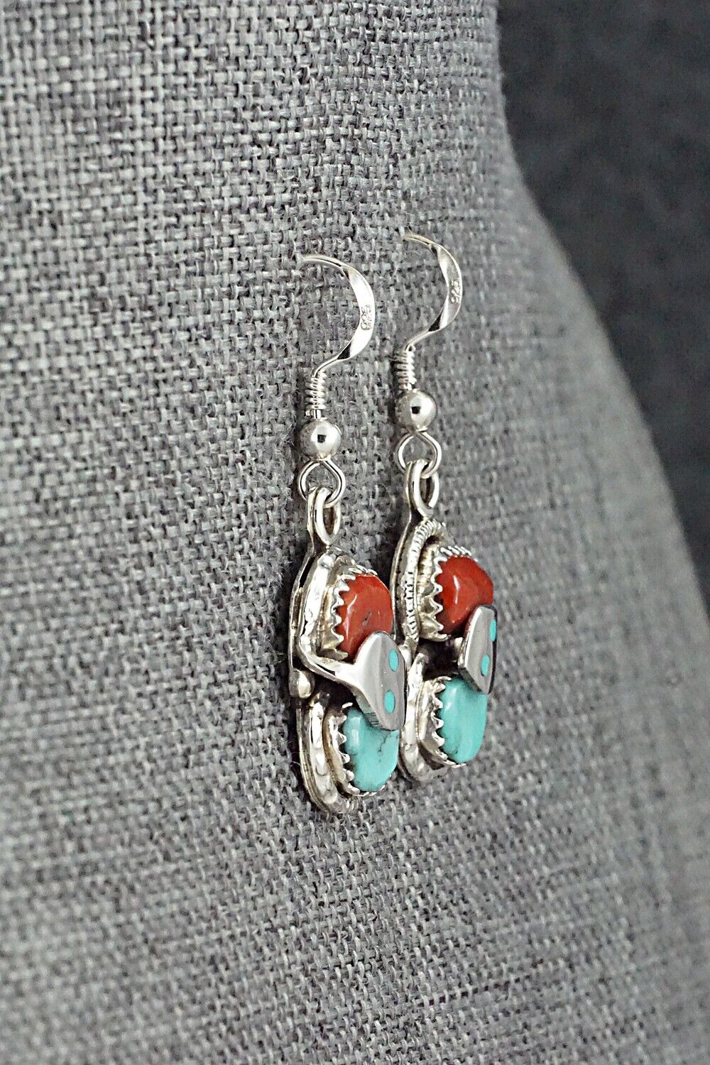 Turquoise, Coral & Sterling Silver Earrings - Joy Calavaza