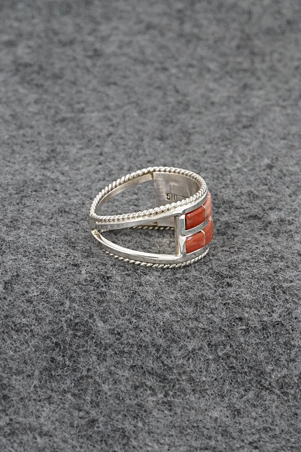 Coral and Sterling Silver Ring - Bruce Johnson - Size 9.25