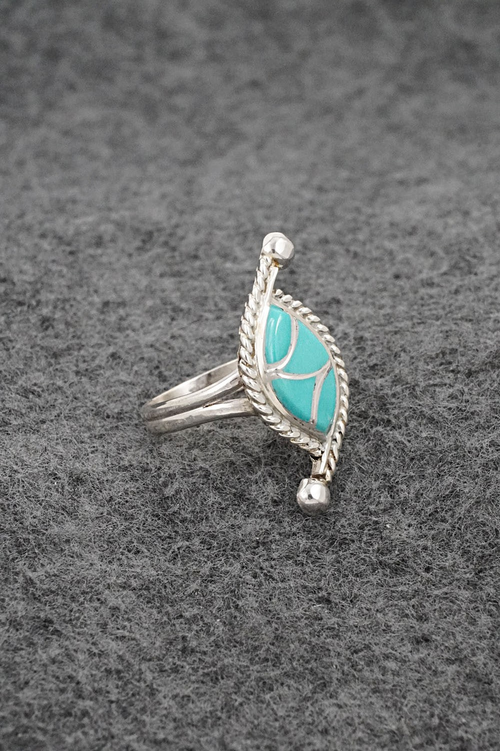 Turquoise & Sterling Silver Inlay Ring - Carlen Seoutewa - Size 6
