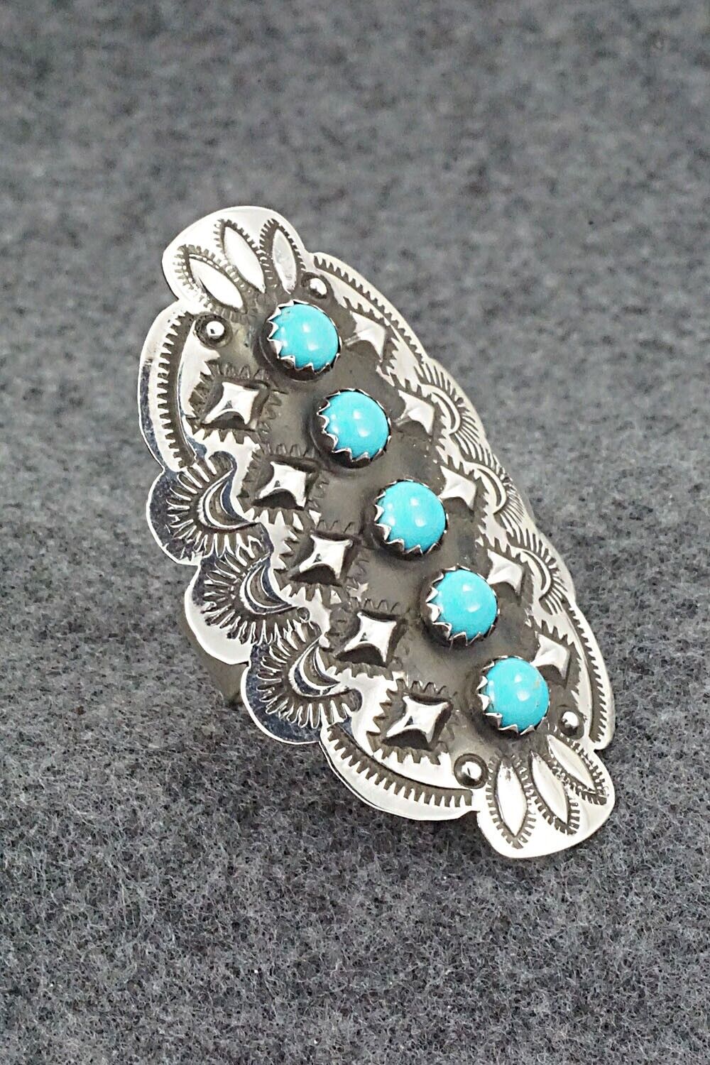 Turquoise & Sterling Silver Ring - Leander Tahe - Size 9