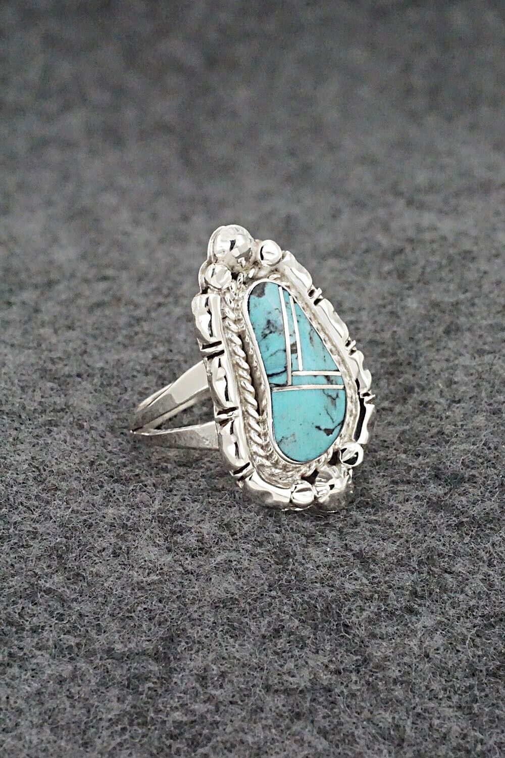 Turquoise & Sterling Silver Inlay Ring - James Manygoats - Size 6.5