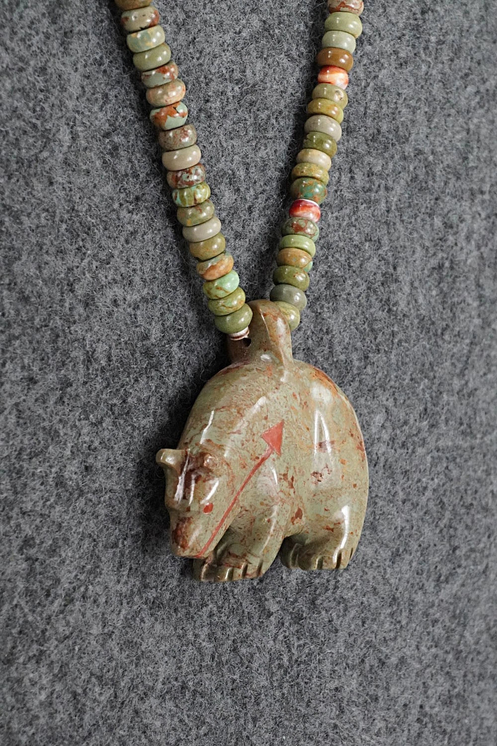 Turquoise & Sterling Silver Bear Zuni Fetish Necklace - Andres Quandelacy