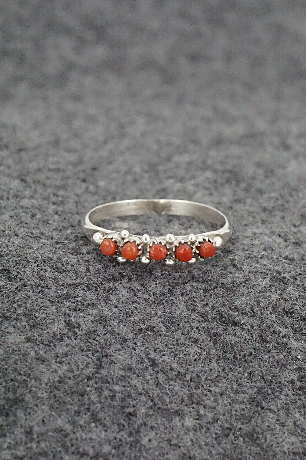 Coral & Sterling Silver Ring - April Haloo - Size 8