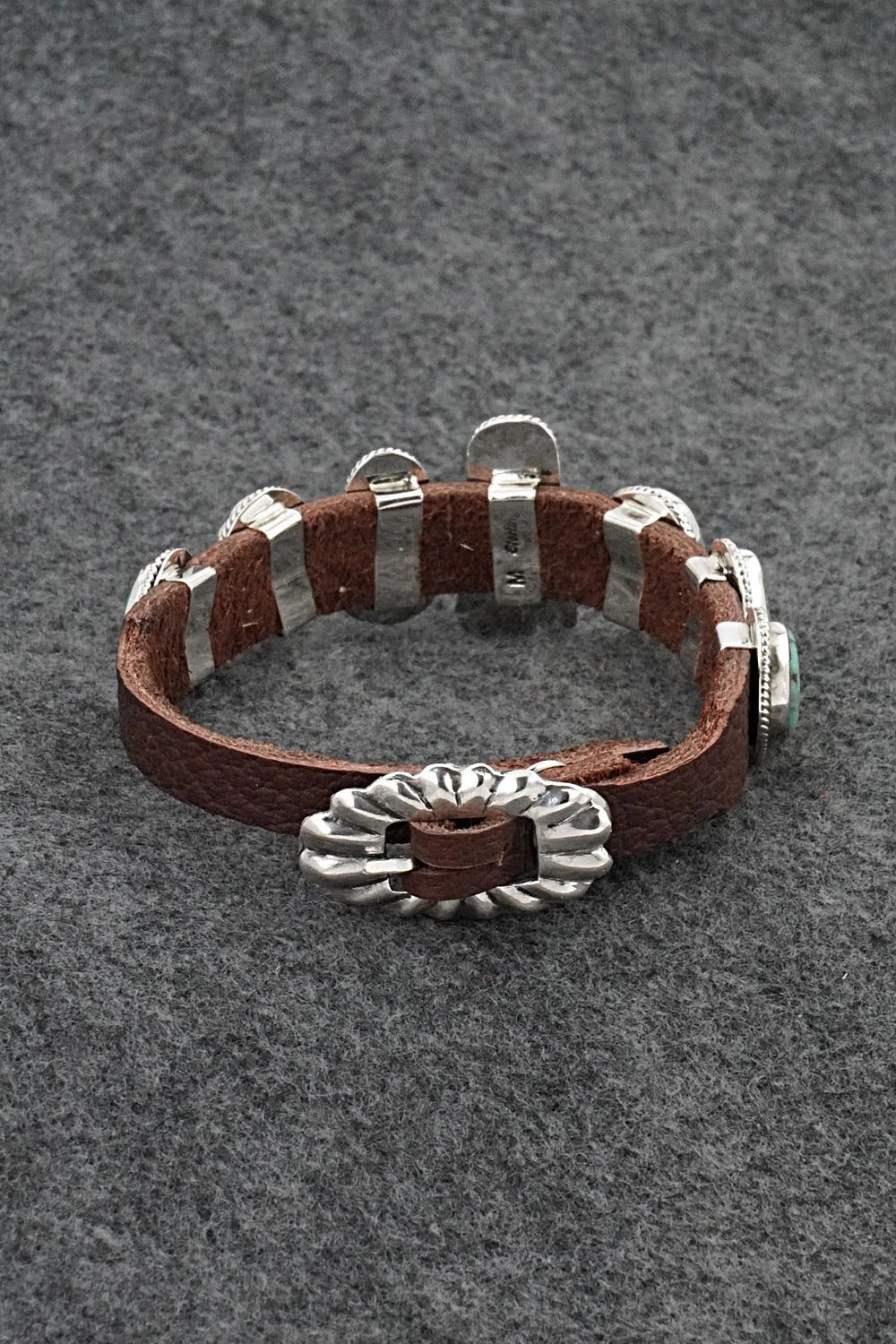 Turquoise, Spiny Oyster, Sterling Silver & Leather Bracelet - Marlene Ramone
