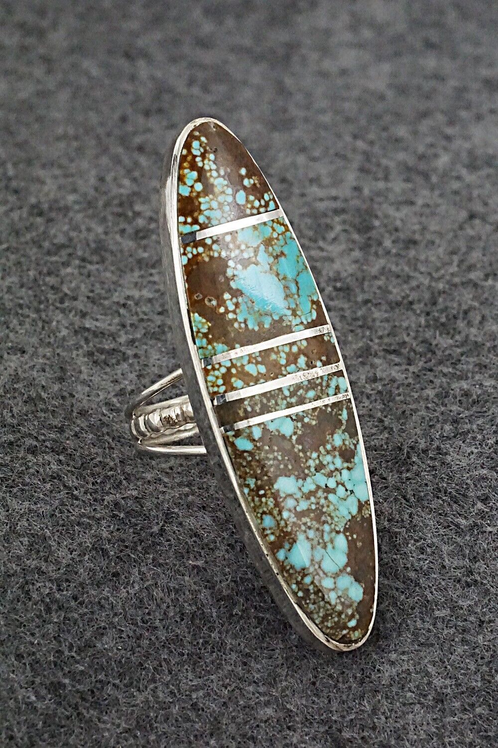 Turquoise & Sterling Silver Inlay Ring - Harold Smith - Size 7.75