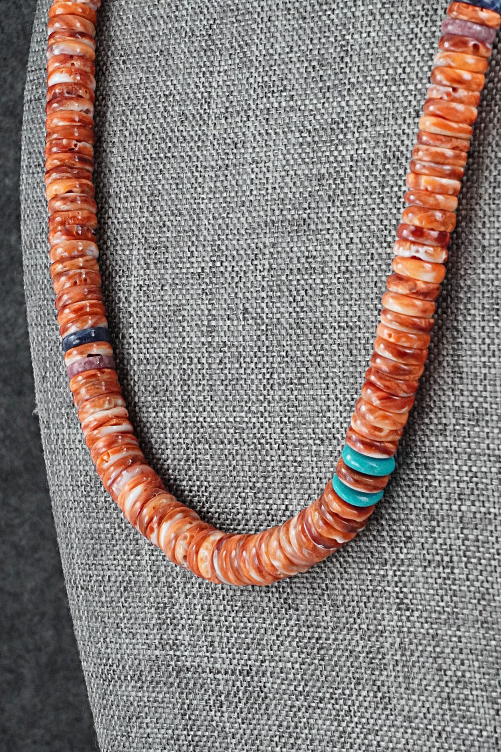 Turquoise, Spiny Oyster & Sterling Silver Necklace - Lupe Lovato