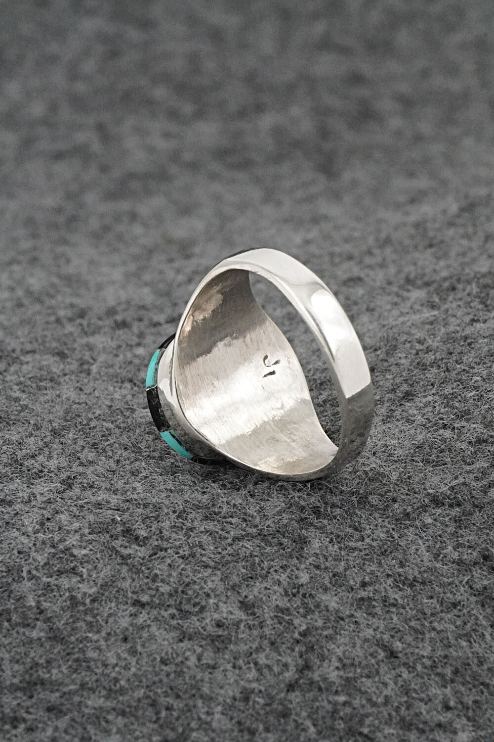 Turquoise, Onyx & Sterling Silver Inlay Ring - Johnson Laweka - Size 6.5