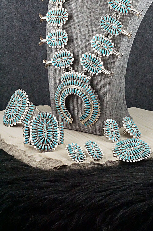 Turquoise & Sterling Silver Squash Blossom Set - Lavell Byjoe