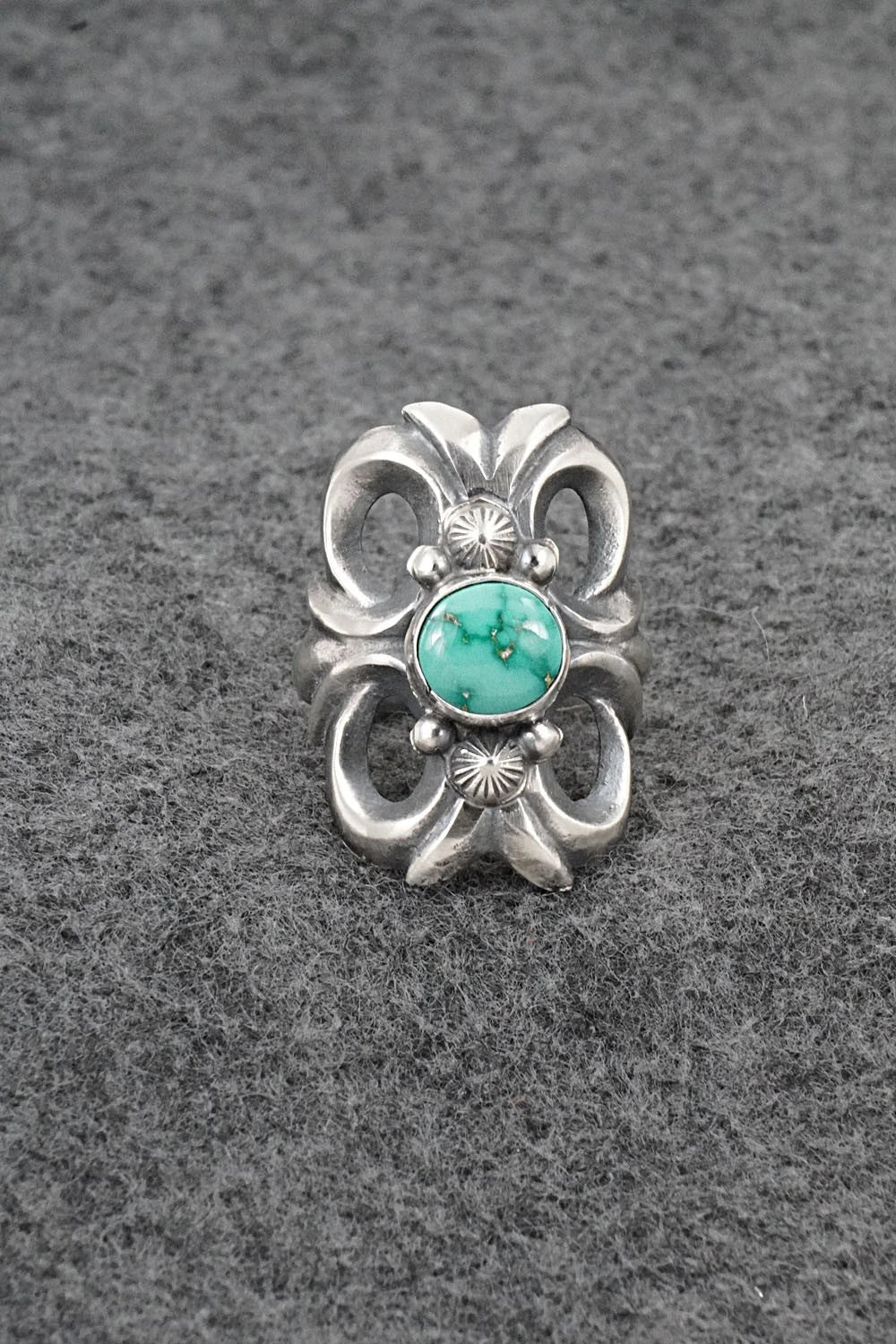 Turquoise & Sterling Silver Ring - Harrison Bitsue - Size 9
