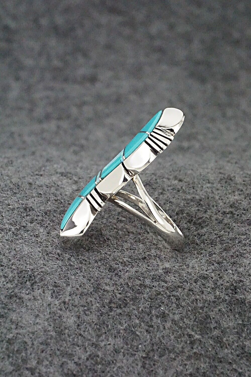 Turquoise, Opalite & Sterling Silver Inlay Ring - James Manygoats - Size 6