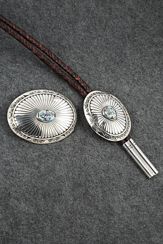 Turquoise & Sterling Silver Bolo Tie and Buckle - Charlie John