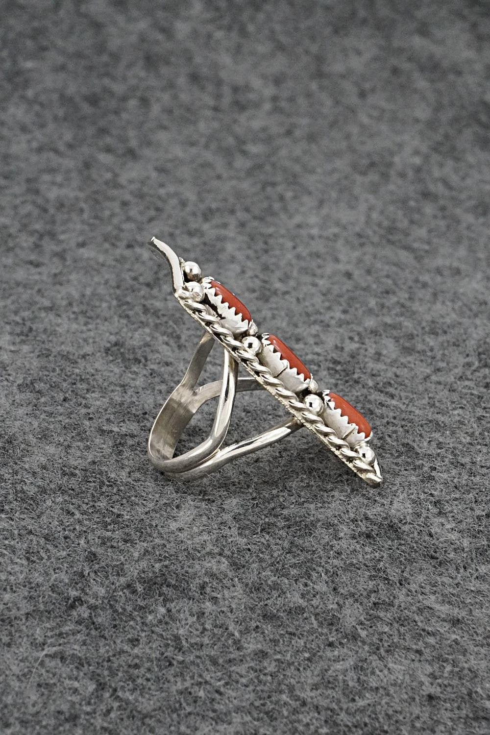 Coral & Sterling Silver Ring - Ronnie Spencer - Size 7