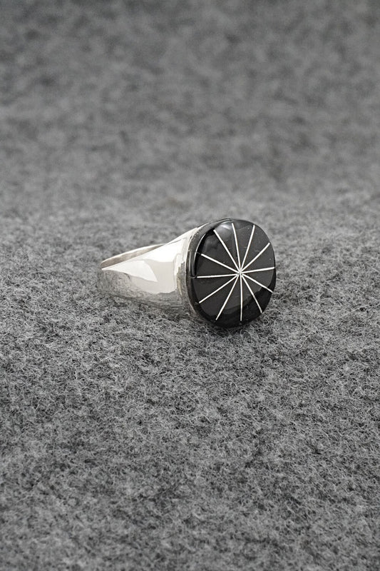 Onyx & Sterling Silver Inlay Ring - Johnson Laweka - Size 7.5