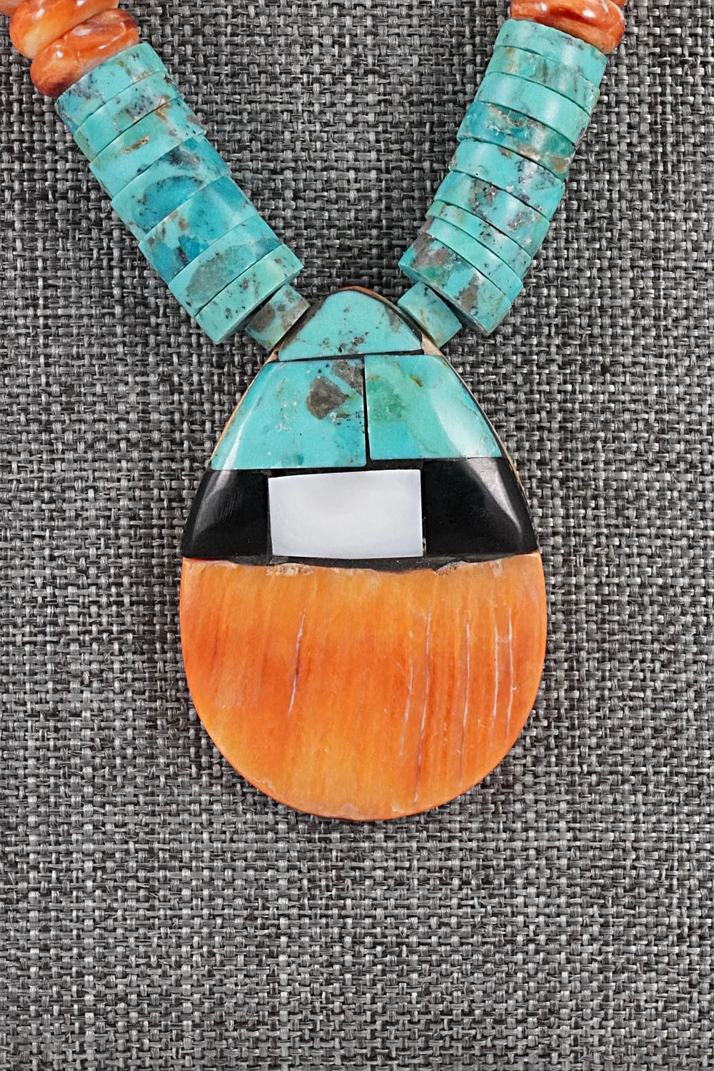 Turquoise, Spiny Oyster and Sterling Silver Necklace - Lupe Lovato