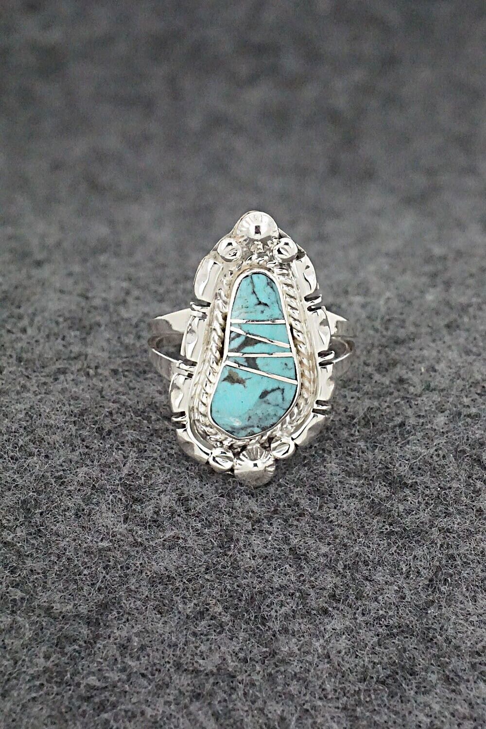 Turquoise & Sterling Silver Inlay Ring - James Manygoats - Size 8