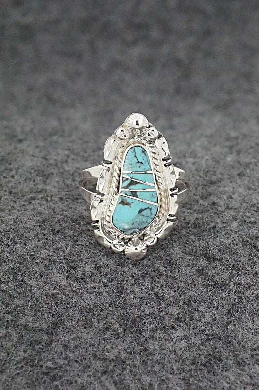 Turquoise & Sterling Silver Inlay Ring - James Manygoats - Size 8