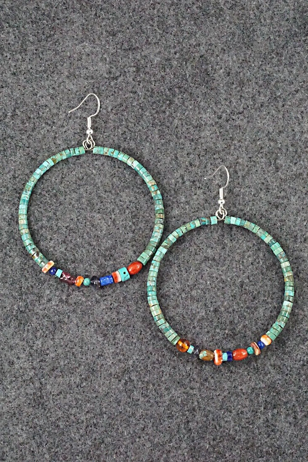 Multi Stone & Sterling Silver Hoop Earrings - Helen Tsosie