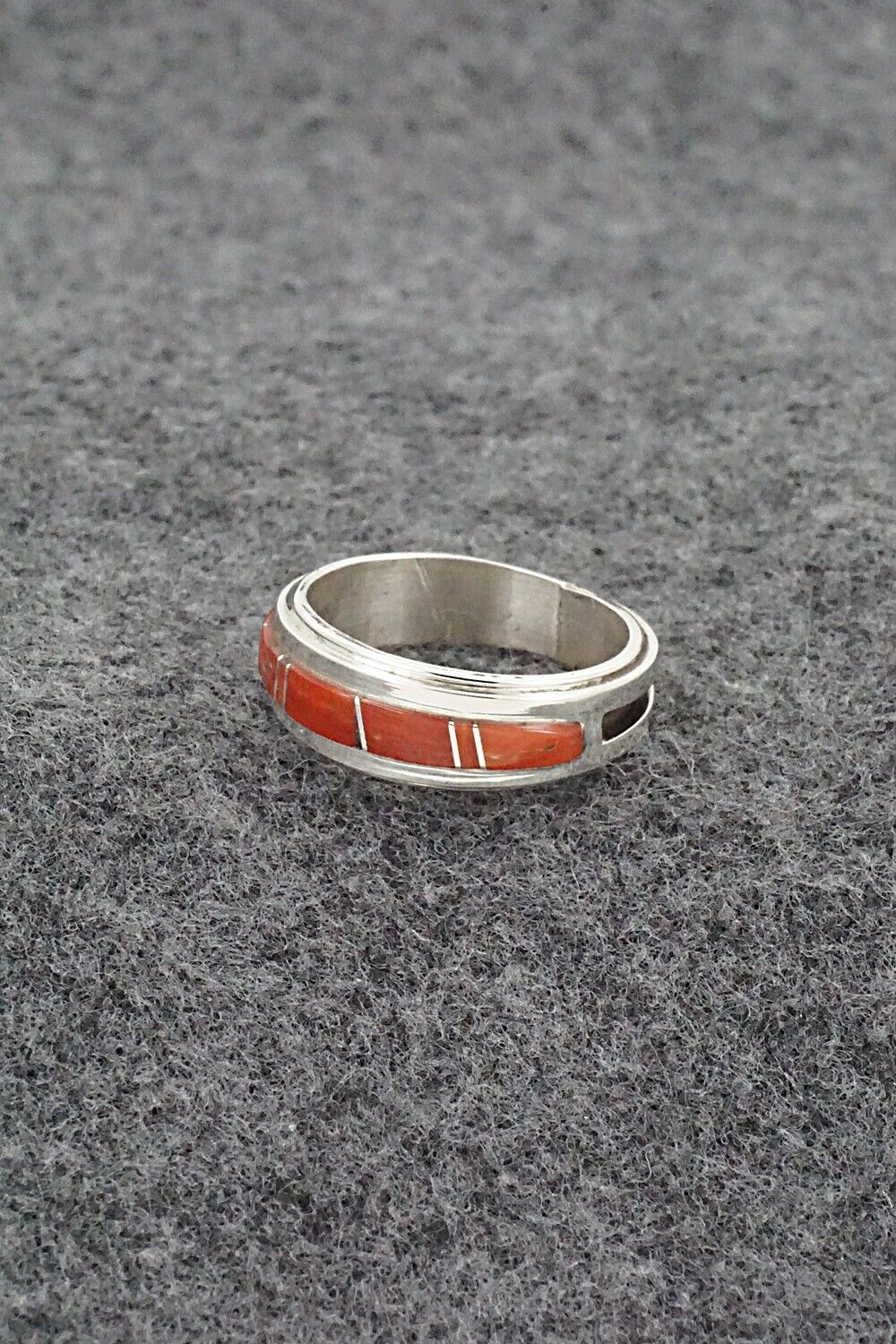 Coral & Sterling Silver Inlay Ring - Wilbert Muskett Jr. - Size 7