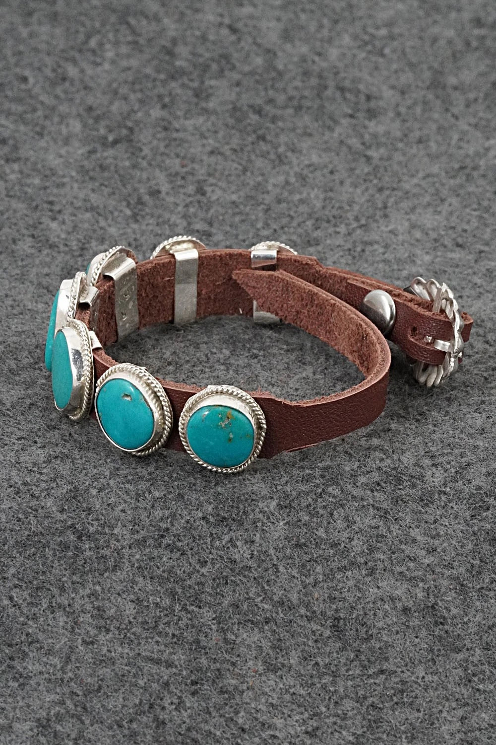 Turquoise, Sterling Silver & Leather Bracelet - Rosita Charlie