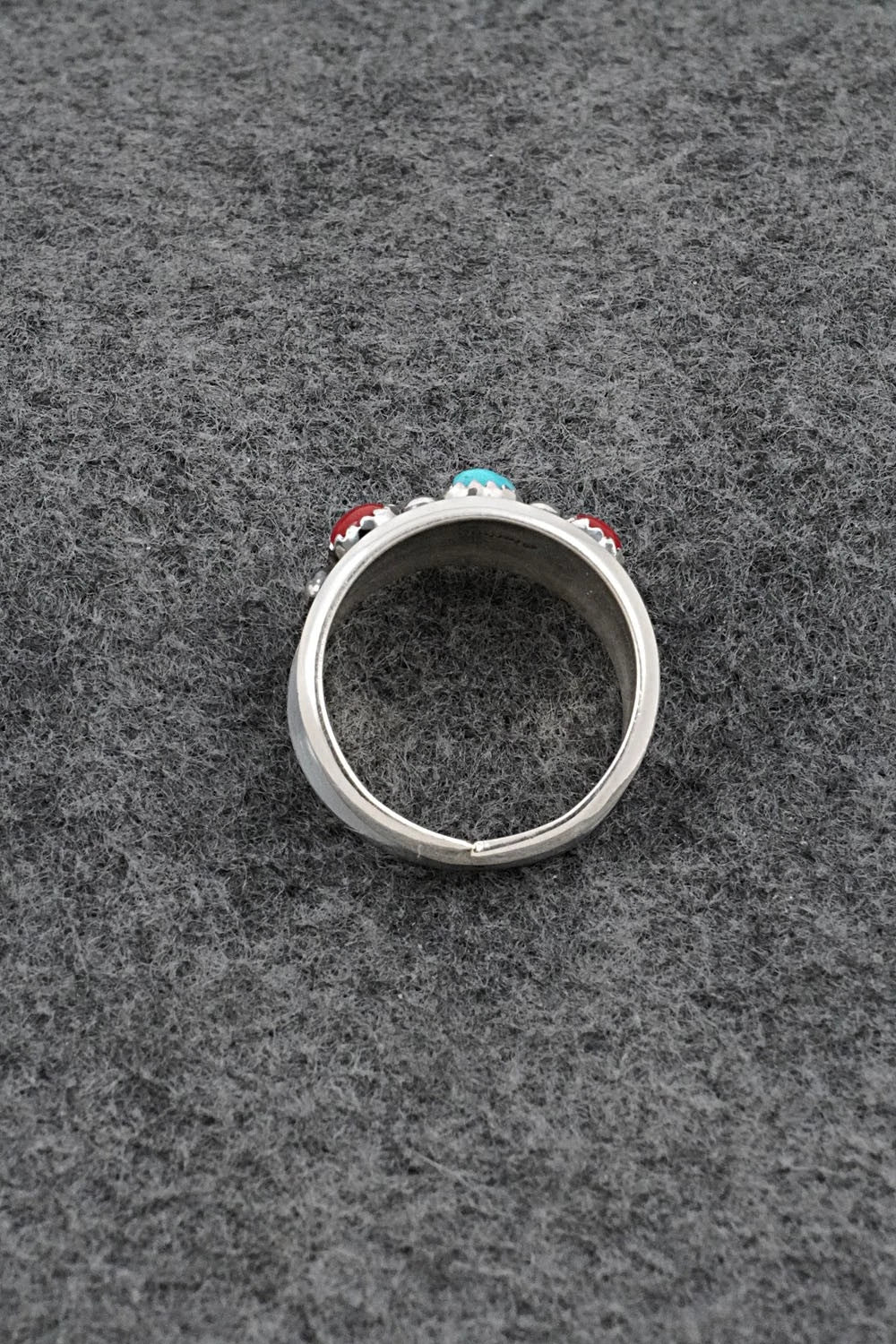 Turquoise, Coral & Sterling Silver Ring - Paul Largo - Size 11