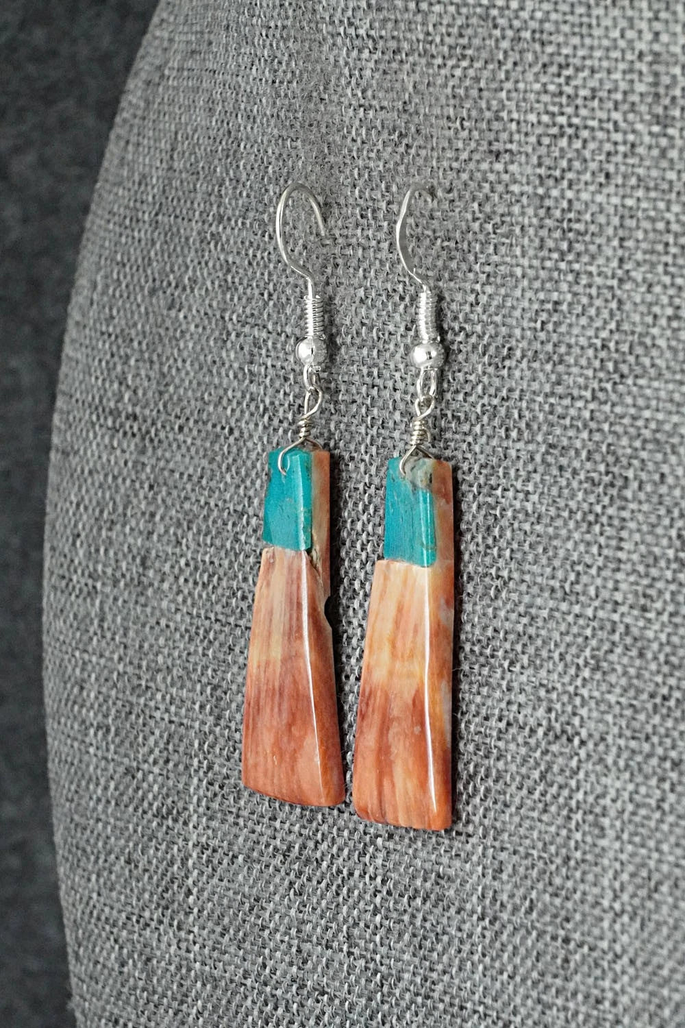 Spiny Oyster, Turquoise & Sterling Silver Earrings - Louise Pete