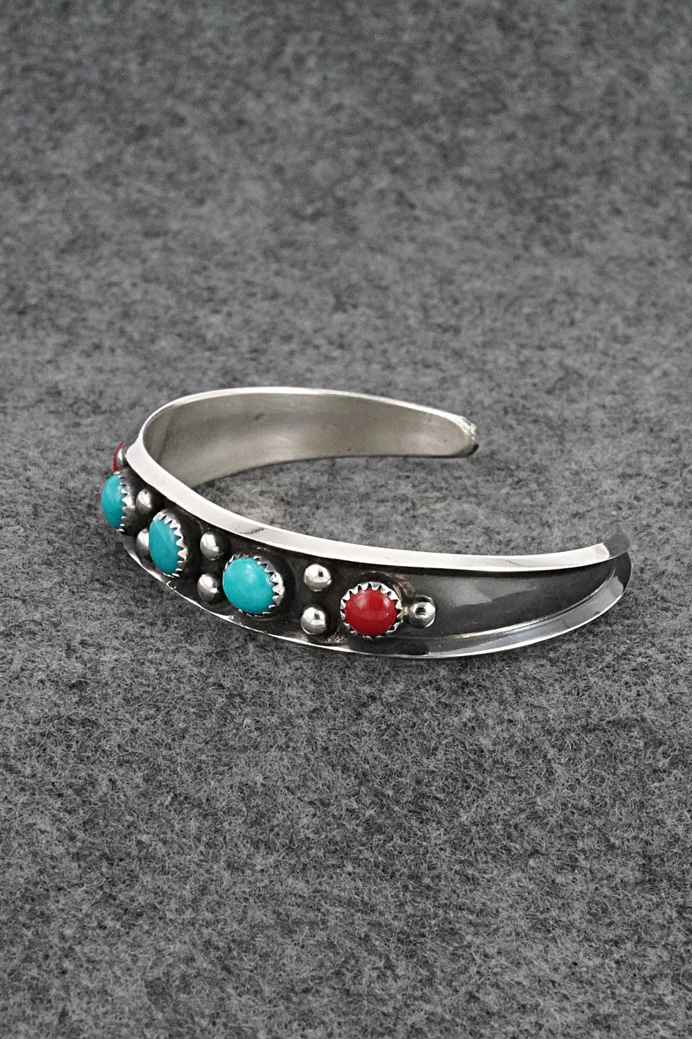 Turquoise, Coral & Sterling Silver Bracelet - Paul Largo