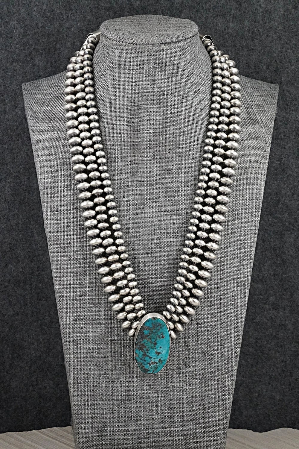 Turquoise & Sterling Silver Navajo Pearl Necklace - Gruber & Halwood