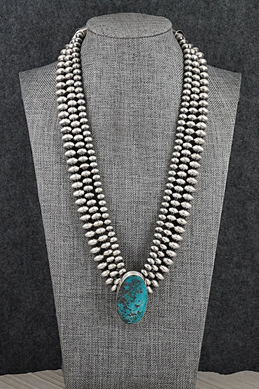 Turquoise & Sterling Silver Navajo Pearl Necklace - Gruber & Halwood