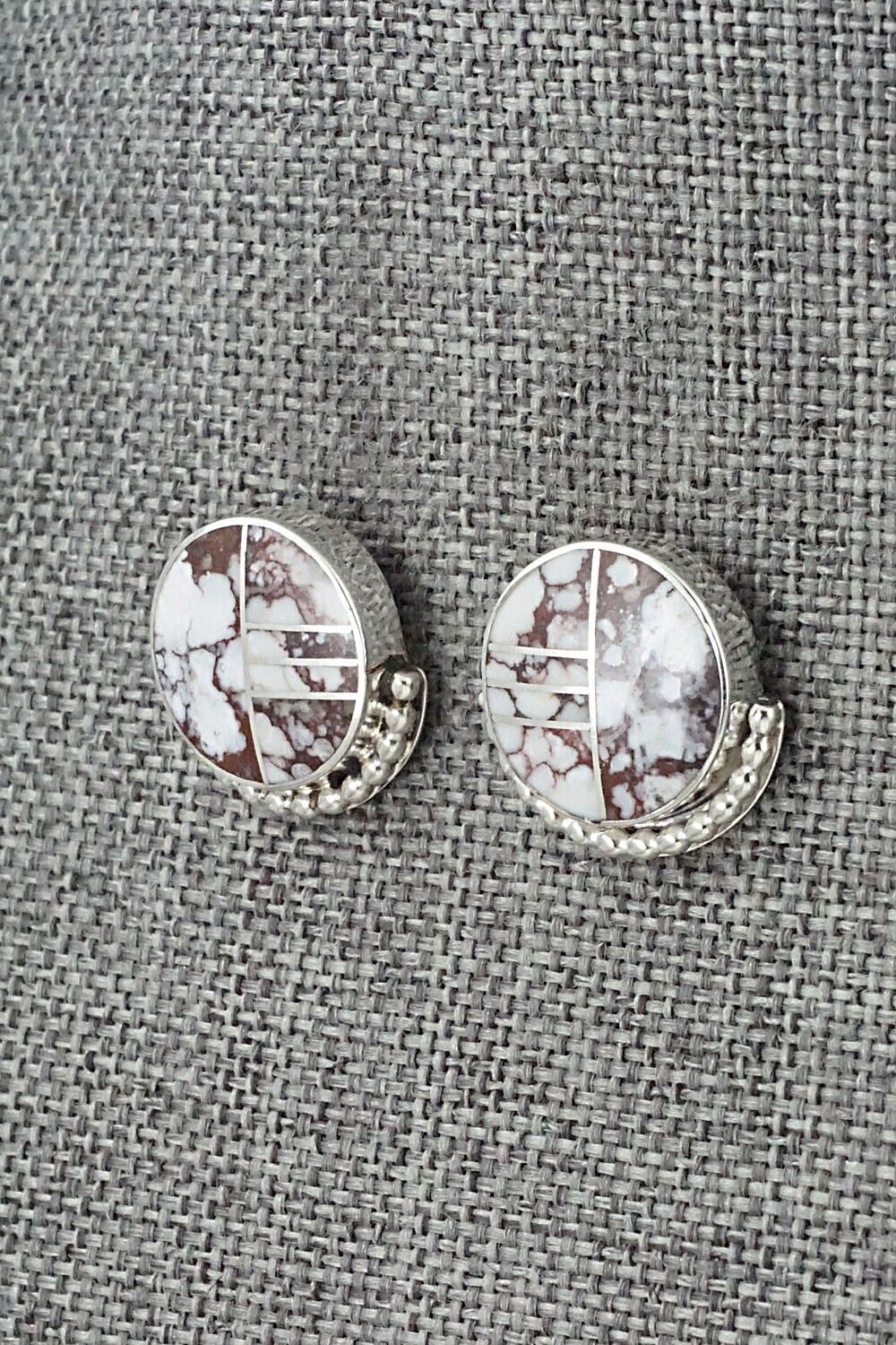 Wild Horse & Sterling Silver Inlay Earrings - Curtis Manygoats