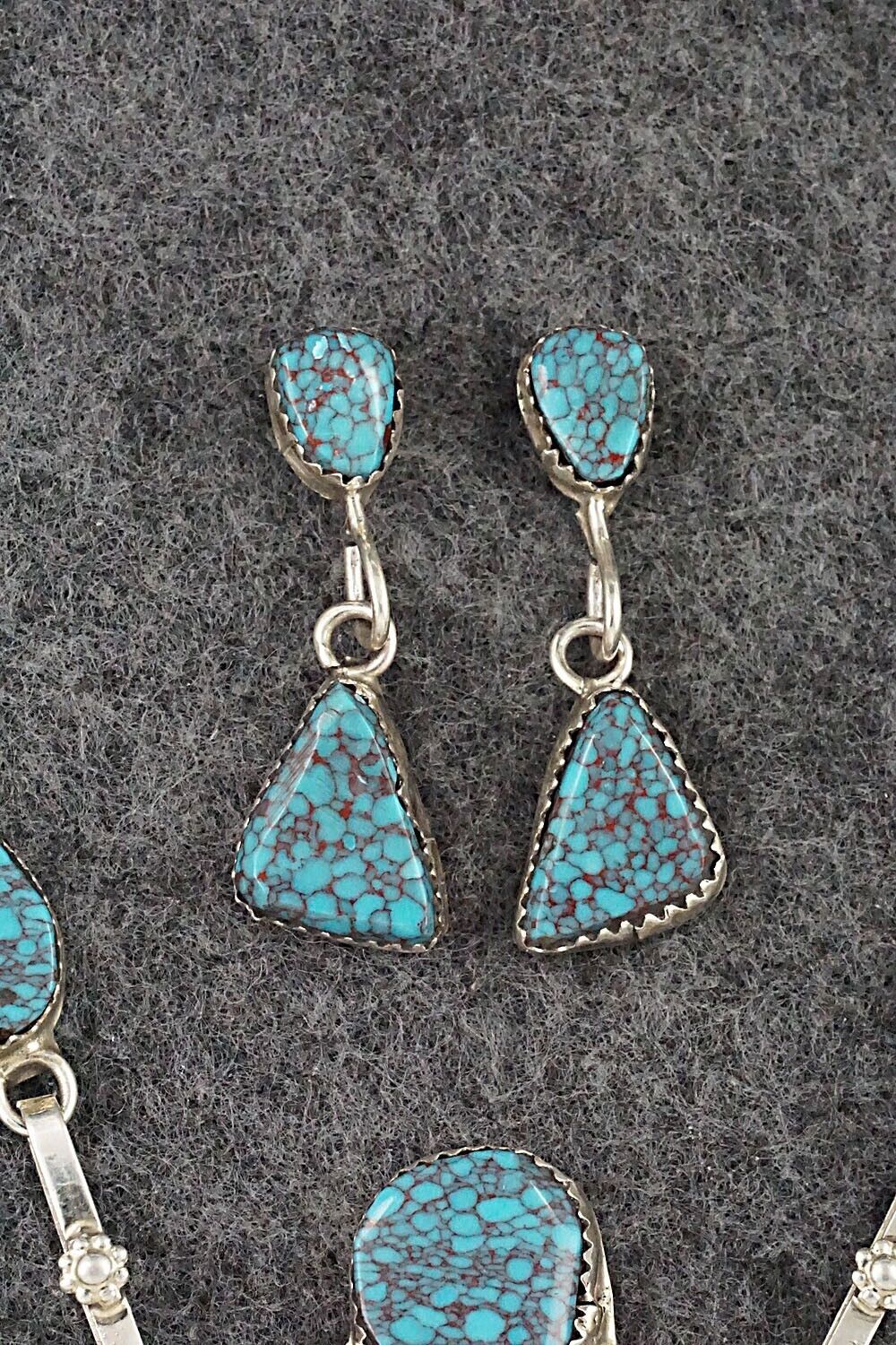 Turquoise & Sterling Silver Necklace and Earrings Set - Vangie Tsabetsaye