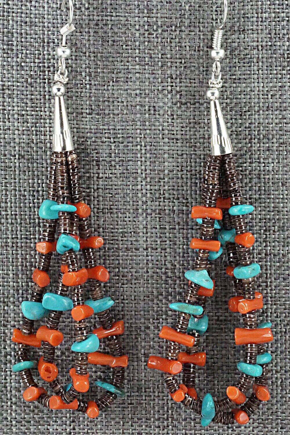 Turquoise, Coral, Shell & Sterling Silver Earrings - Daniel Coriz