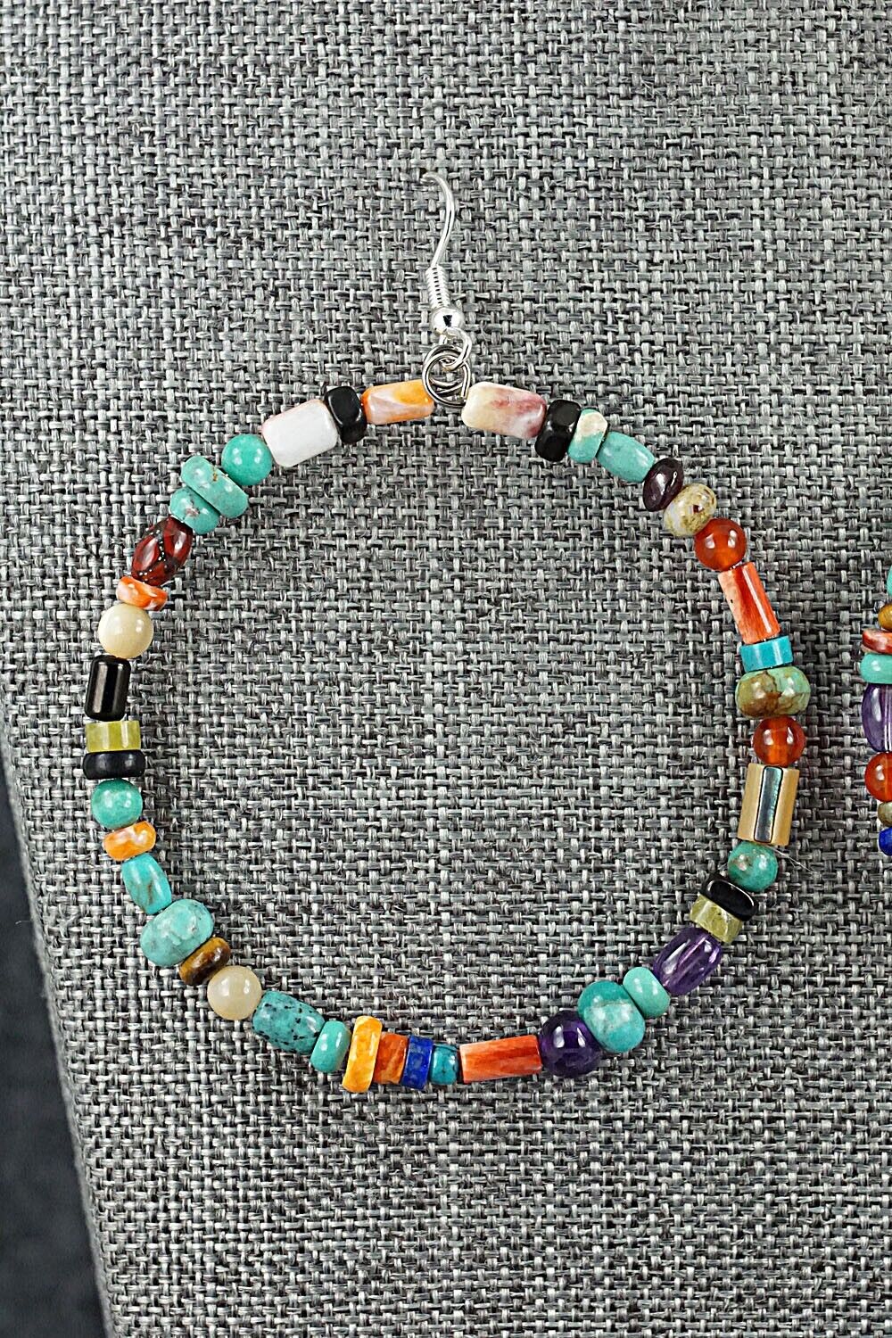 Multi Stone & Sterling Silver Hoop Earrings - Helen Tsosie