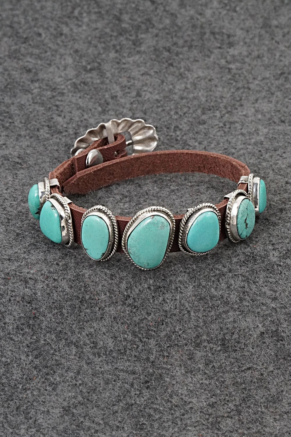 Turquoise, Sterling Silver & Leather Bracelet - Marlene Ramone