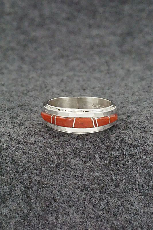 Coral & Sterling Silver Inlay Ring - Wilbert Muskett Jr. - Size 7