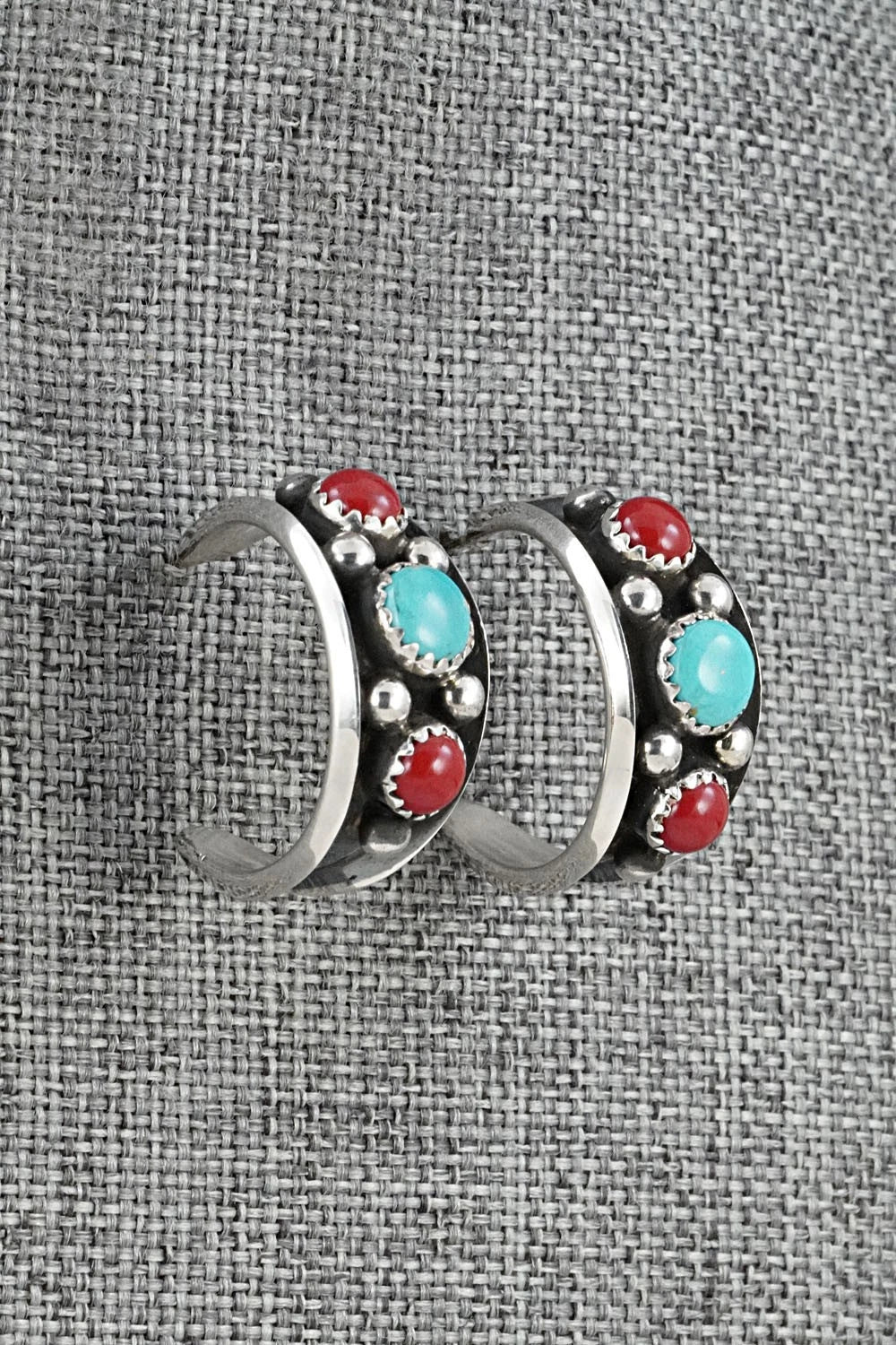 Coral, Turquoise & Sterling Silver Earrings - Paul Largo