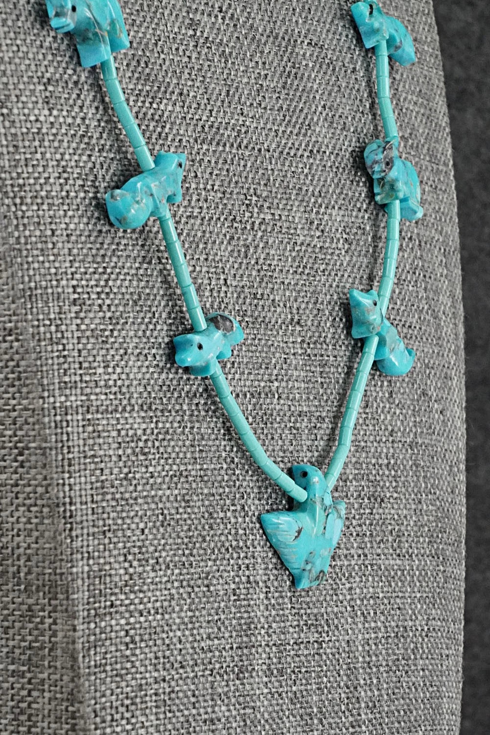 Turquoise Fetish Carving & Sterling Silver Necklace - Hector Goodluck