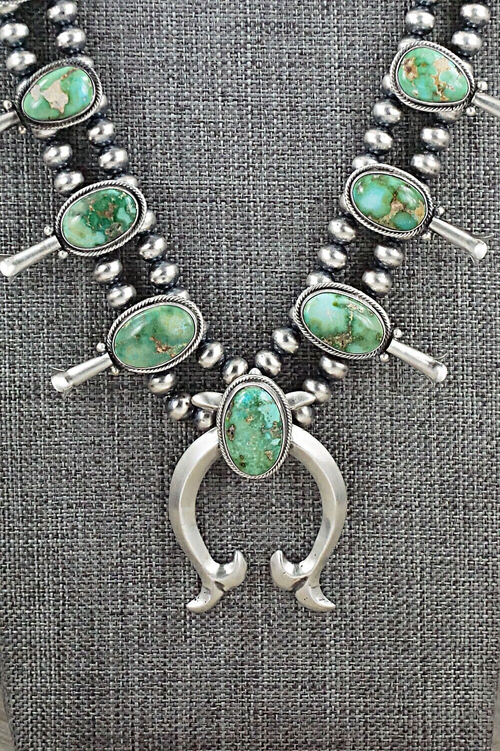 Turquoise & Sterling Silver Squash Blossom Necklace - Tom Lewis