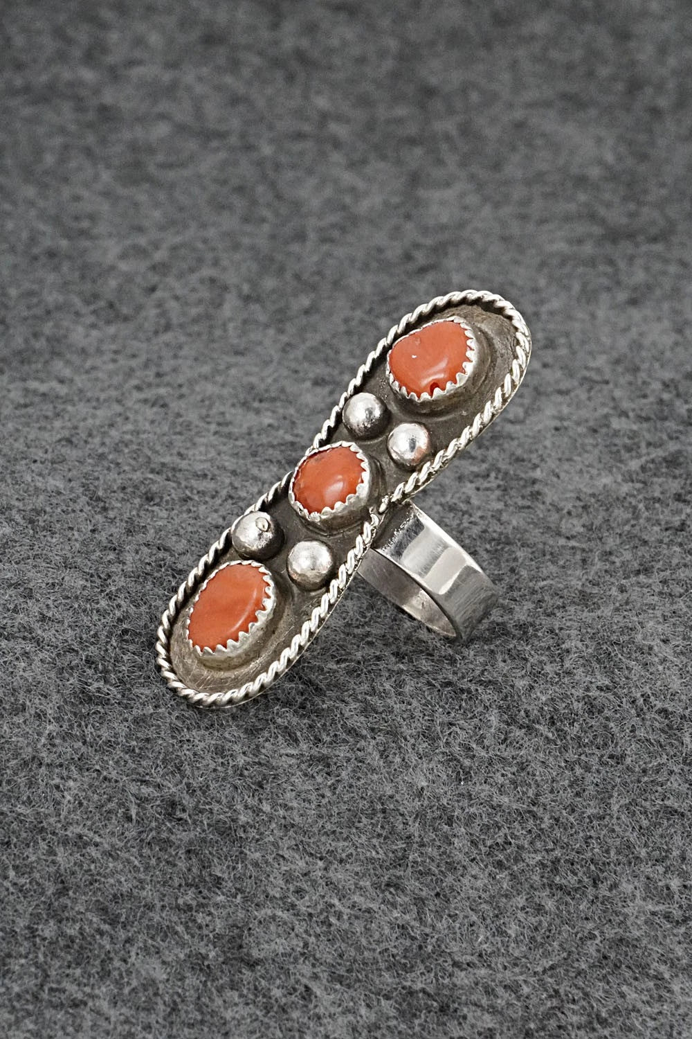 Coral & Sterling Silver Ring - Priscilla Reeder - Size 7