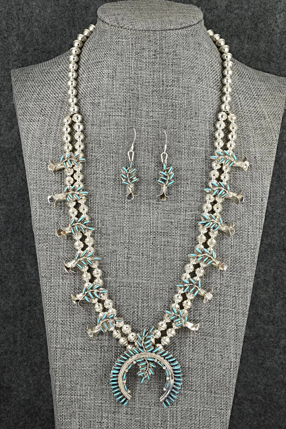 Turquoise & Sterling Silver Squash Blossom Set - Lorna Mahkee