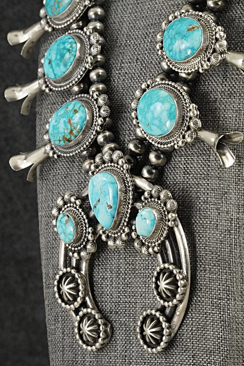 Turquoise & Sterling Silver Squash Blossom Set - Tom Lewis
