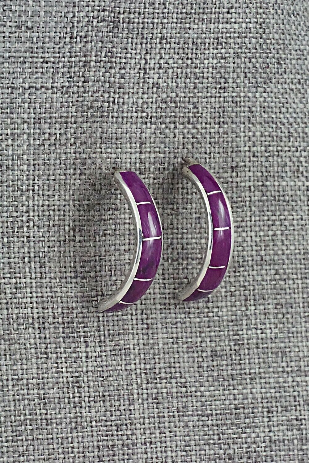 Spiny Oyster & Sterling Silver Earrings - Richard Edaakie