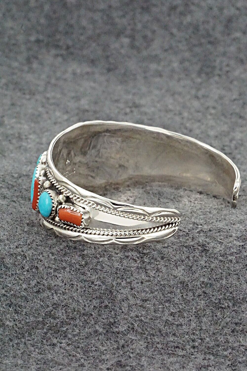 Turquoise, Coral & Sterling Silver Bracelet - Anita Whitegoat