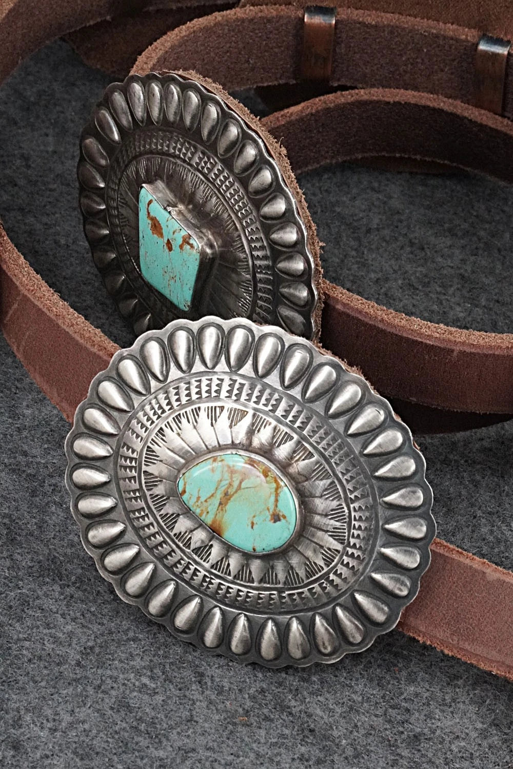 Turquoise, Sterling Silver & Leather Concho Belt - Dan Morgan