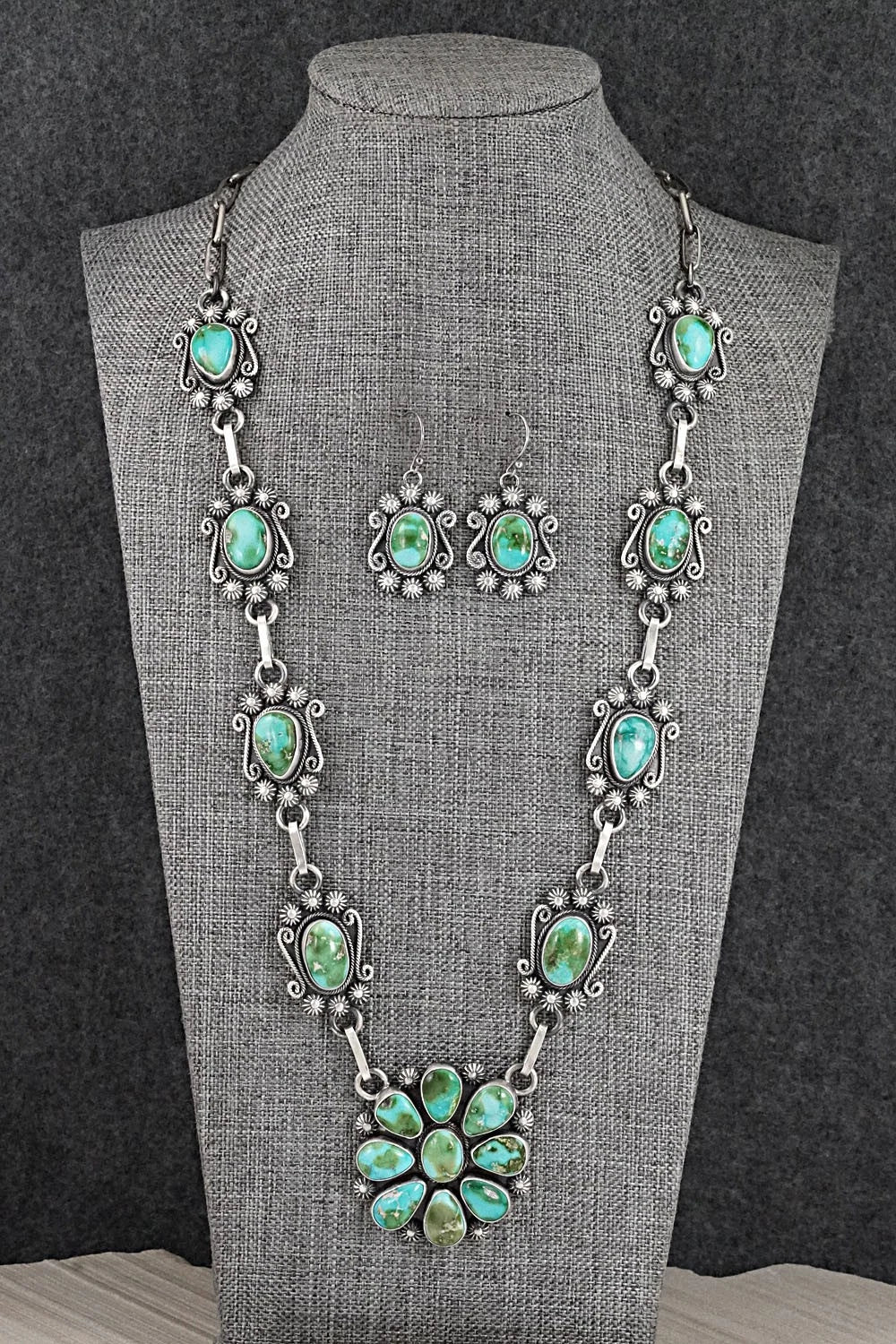 Turquoise & Sterling Silver Necklace and Earrings Set - Mark Yazzie