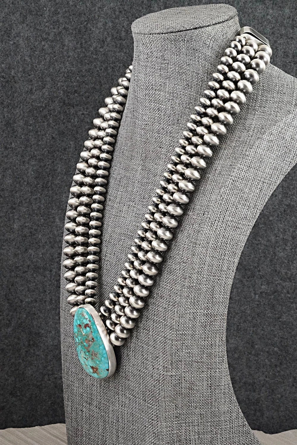 Turquoise & Sterling Silver Navajo Pearl Necklace - Gruber & Halwood